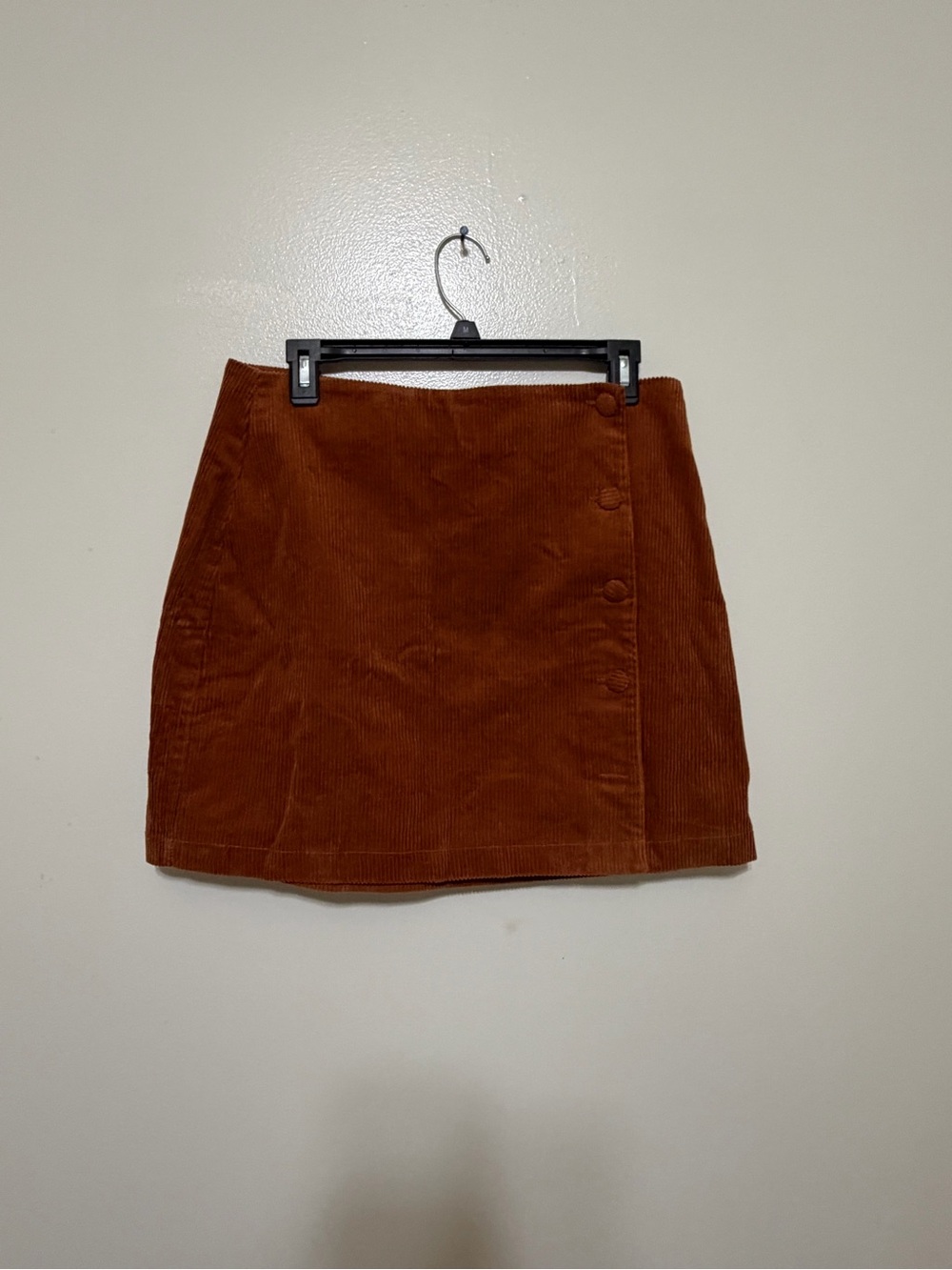 Lulu's Rust Corduroy Mini Skirt with Side Button Detail